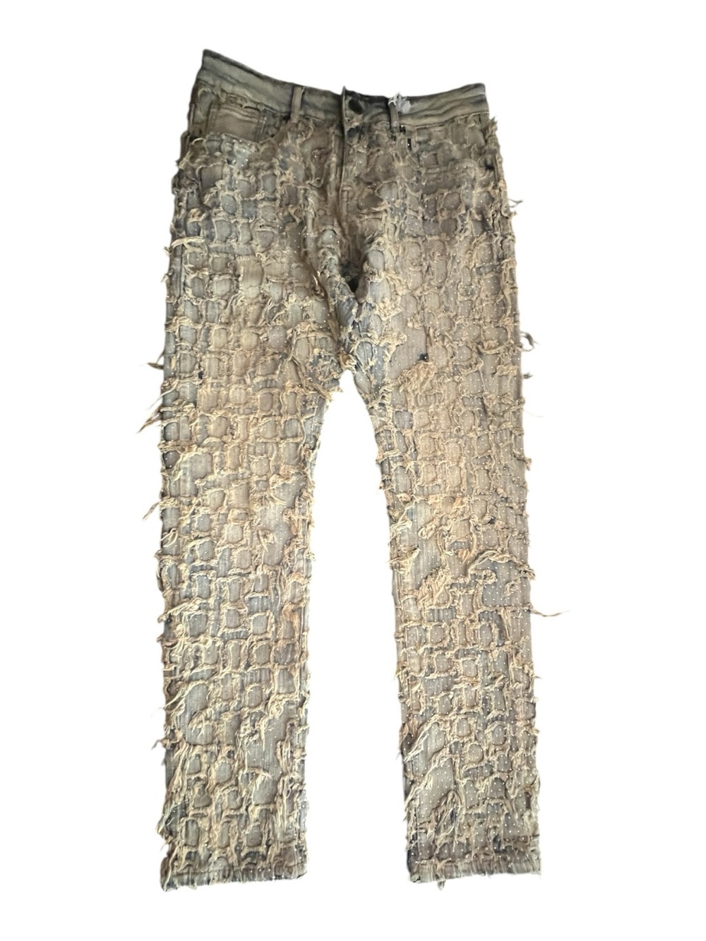 Focus Men's Distressed Beige Patterned Jeans Size 30X32 NWT